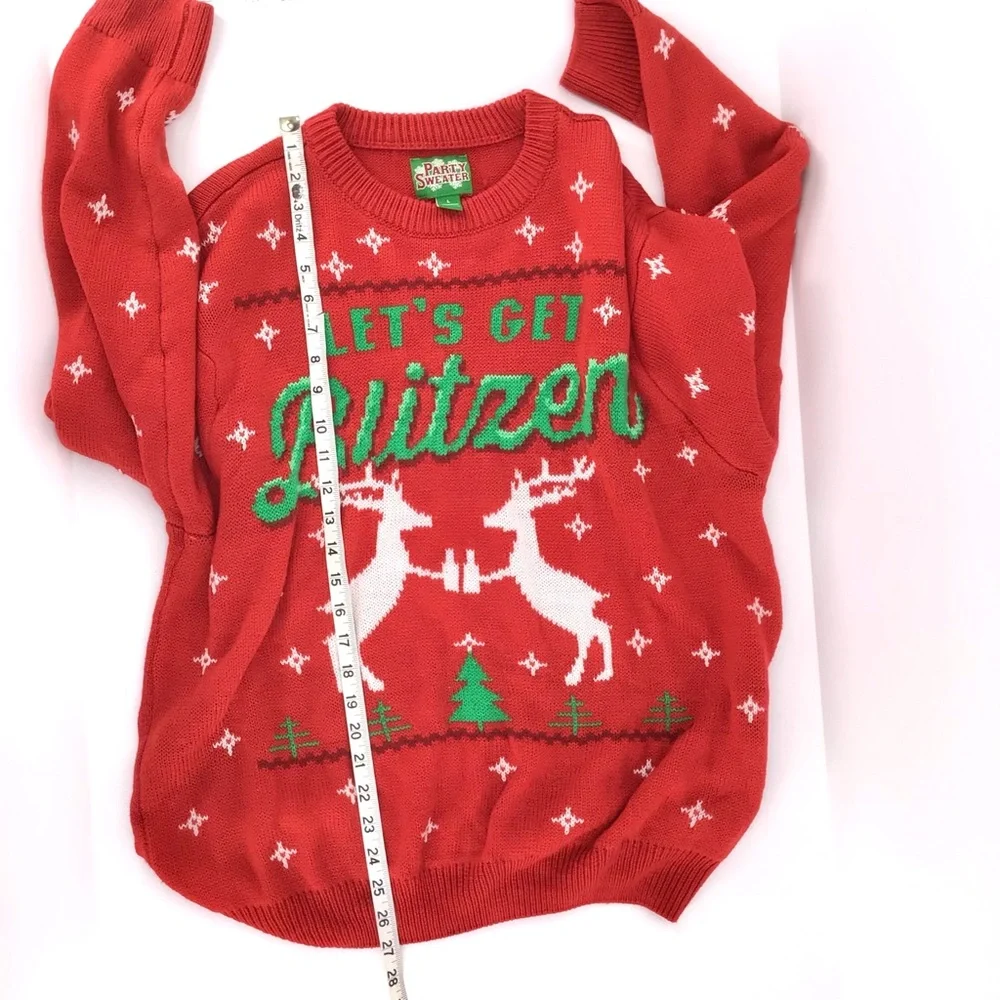 Party Sweater Red Crew Neck Lets get Blitzen Christmas L/S Sweater Size Large